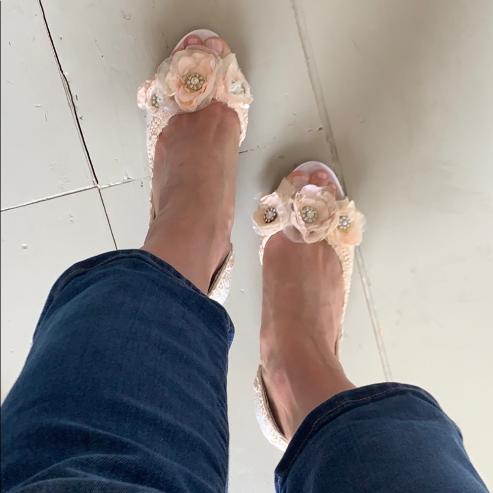 Custom Off White Heels with Jewel Flowers